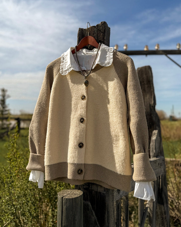 Colour Block Knit Varsity Cardigan - L