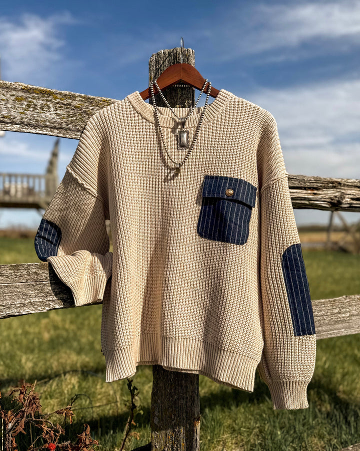 Denim Patch Sweater