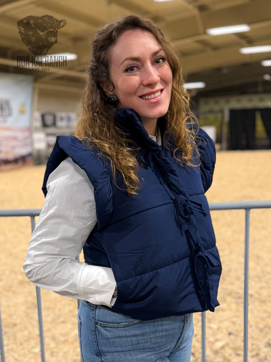 Flutter Sleeve Bow Detail Puffer Vest - Navy