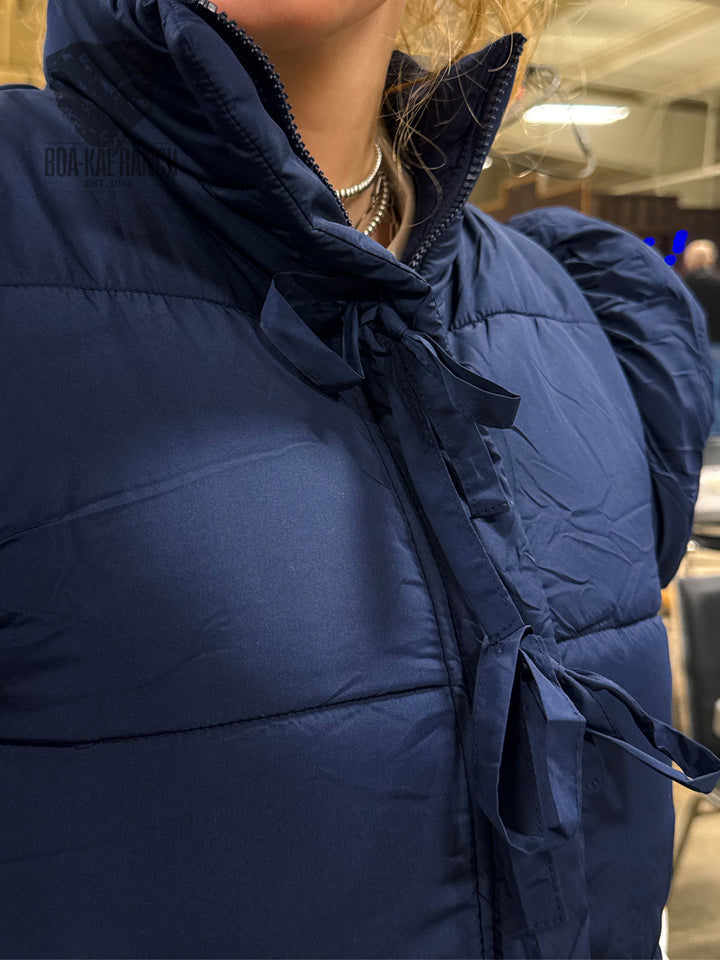 Flutter Sleeve Bow Detail Puffer Vest - Navy