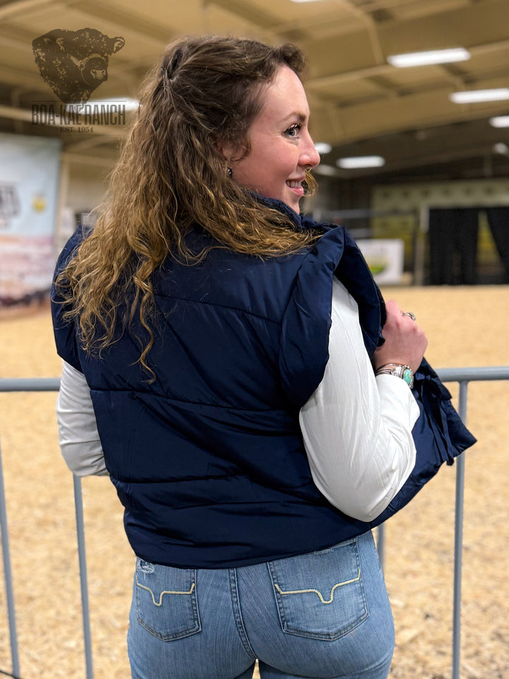 Flutter Sleeve Bow Detail Puffer Vest - Navy