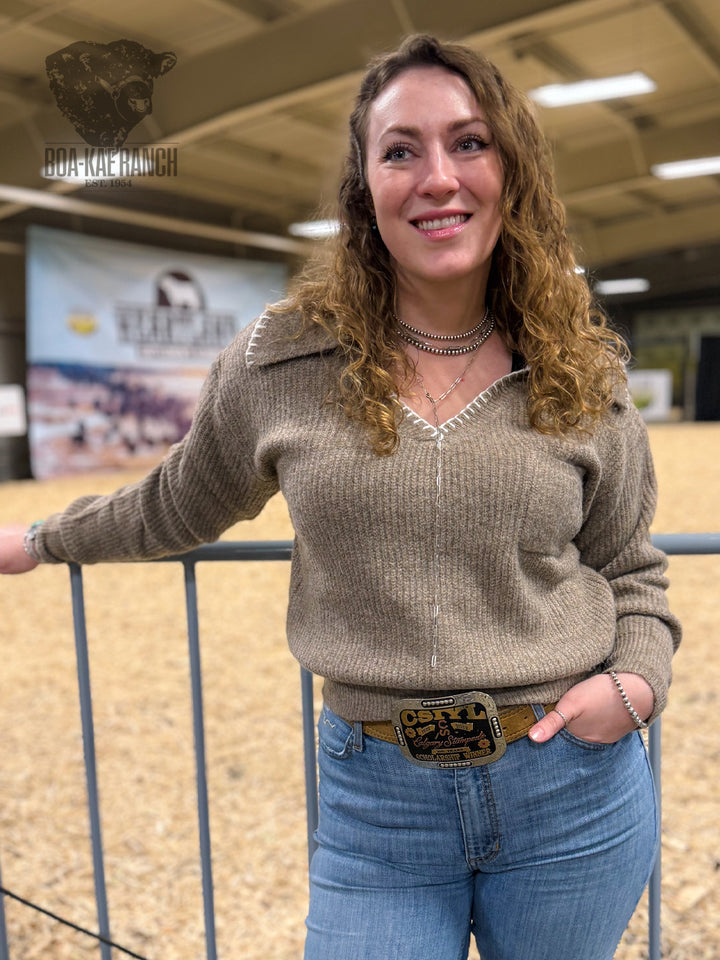 Blanket Stitch Collared Sweater