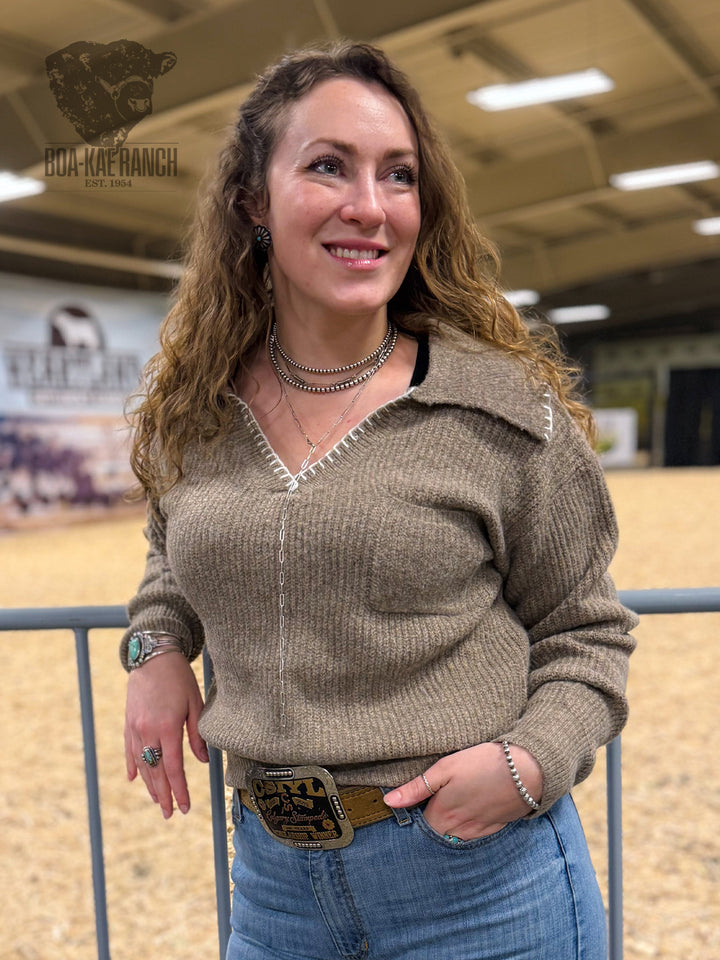 Blanket Stitch Collared Sweater