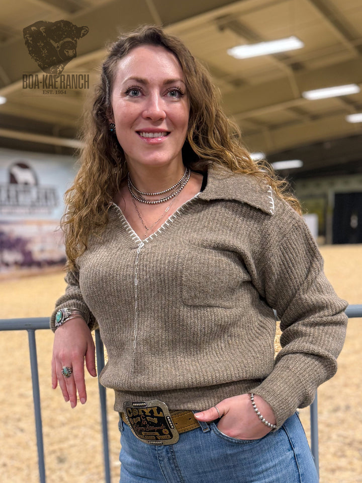 Blanket Stitch Collared Sweater