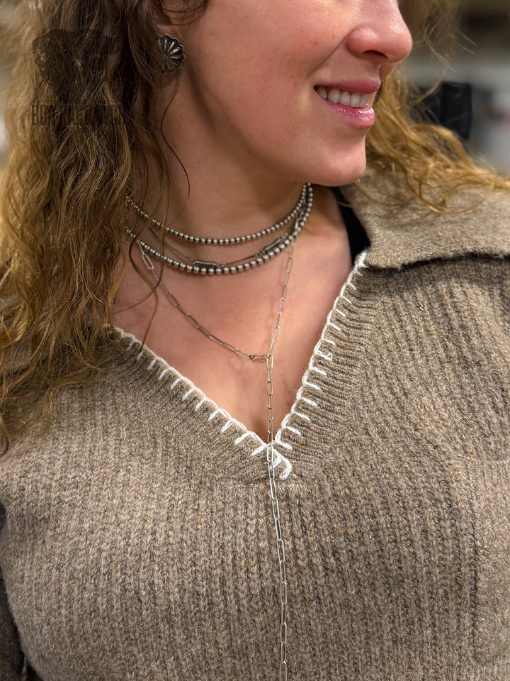 Blanket Stitch Collared Sweater