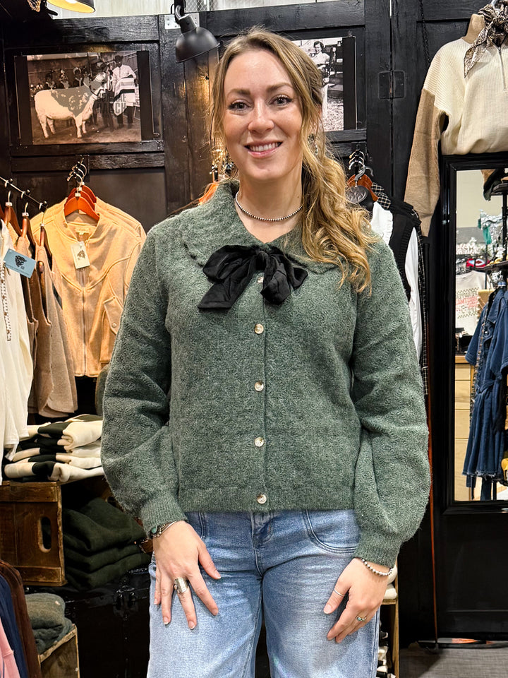 Bow Front Collared Cardigan