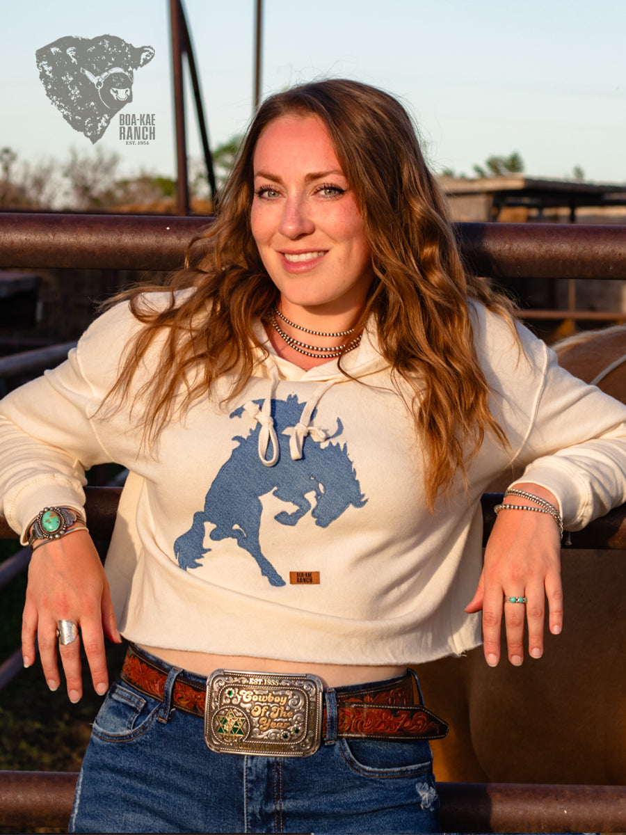 BKR Denim Bronc Cream Cropped Hoodie