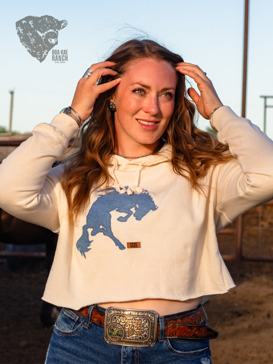 BKR Denim Bronc Cream Cropped Hoodie