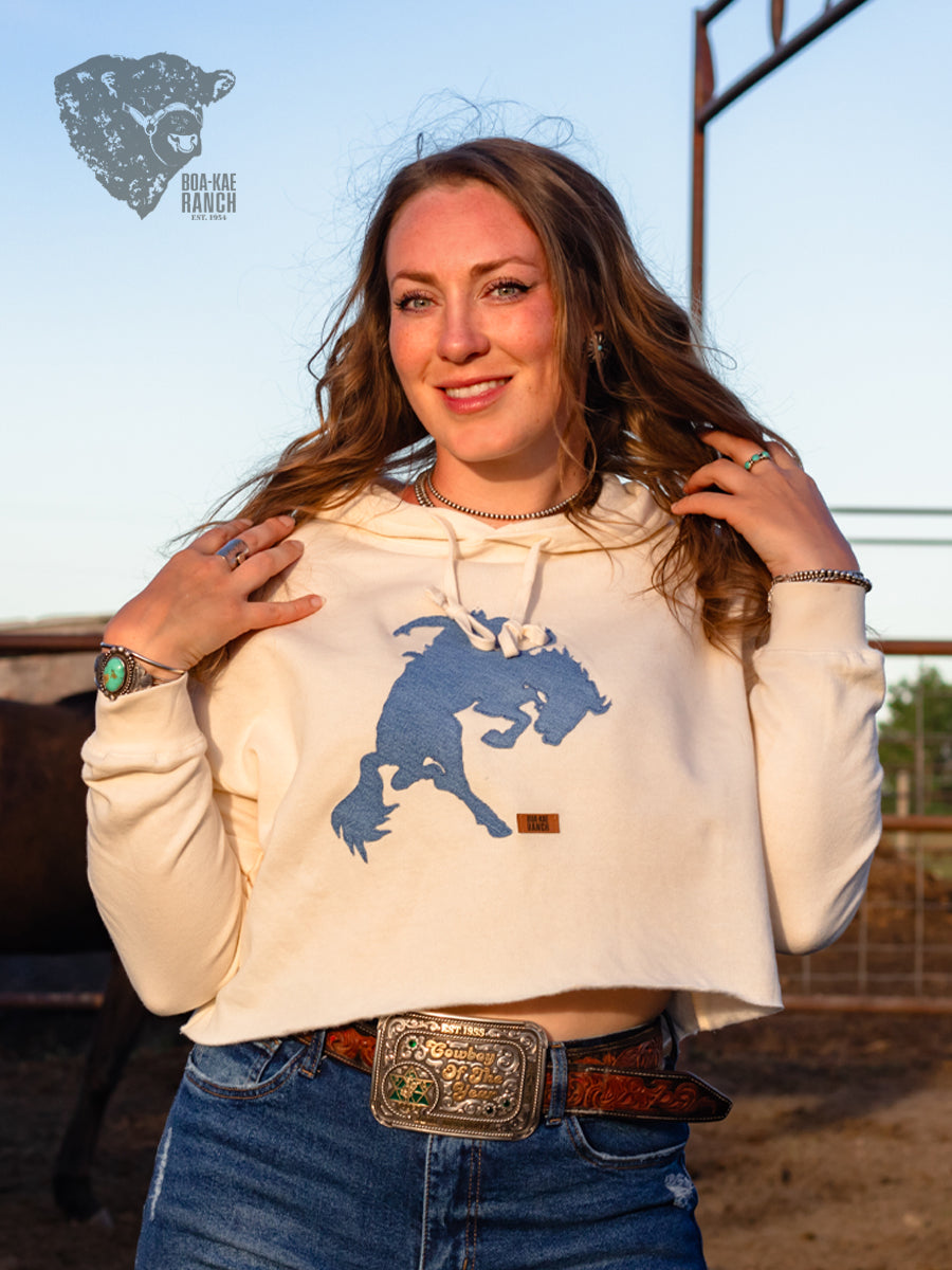 BKR Denim Bronc Cream Cropped Hoodie