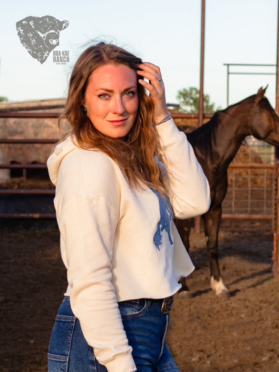 BKR Denim Bronc Cream Cropped Hoodie