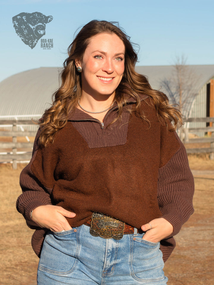 Contrast Ribbed Quarter Zip Sweater