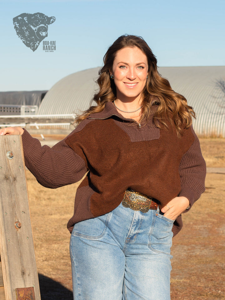 Contrast Ribbed Quarter Zip Sweater