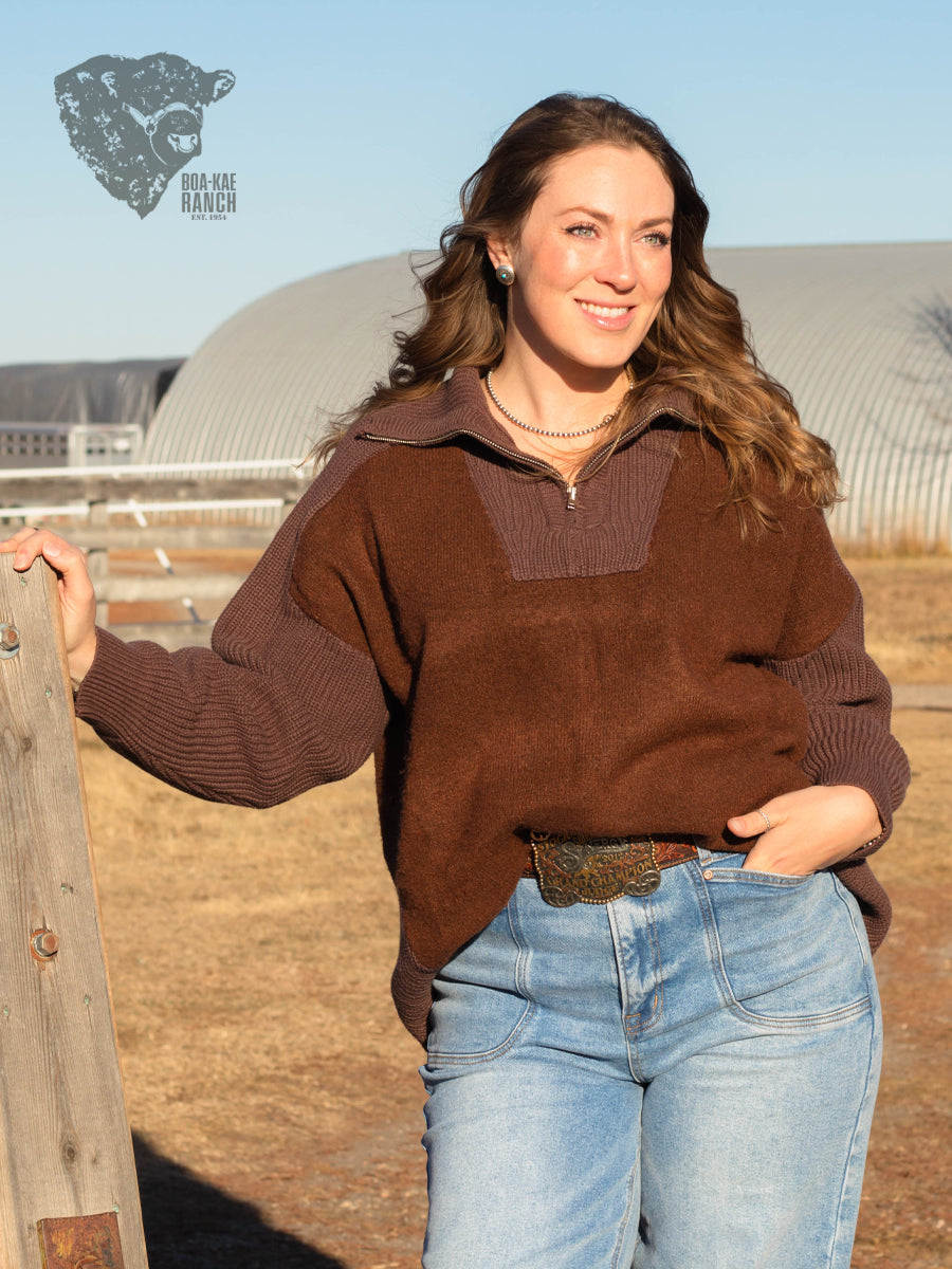 Contrast Ribbed Quarter Zip Sweater