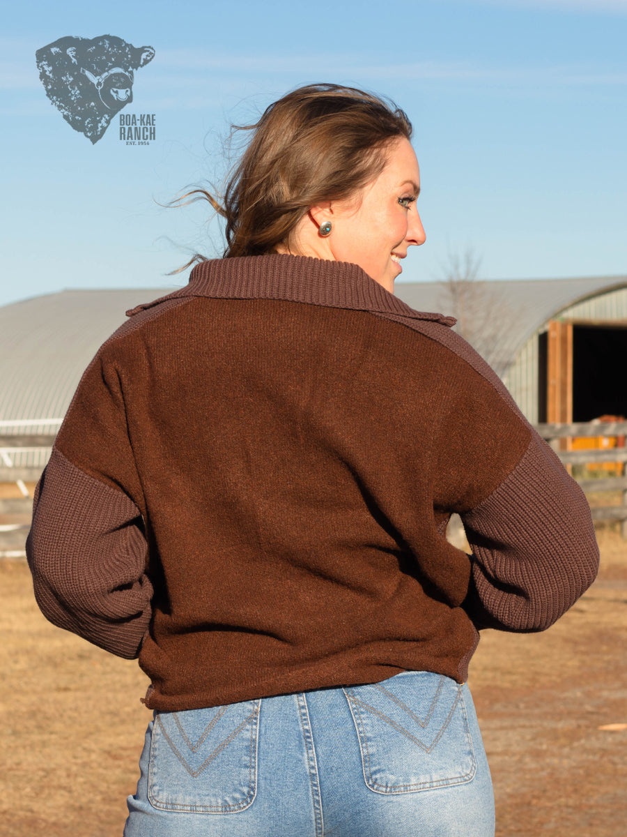 Contrast Ribbed Quarter Zip Sweater