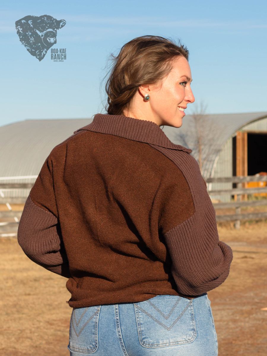 Contrast Ribbed Quarter Zip Sweater