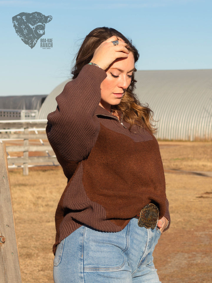 Contrast Ribbed Quarter Zip Sweater