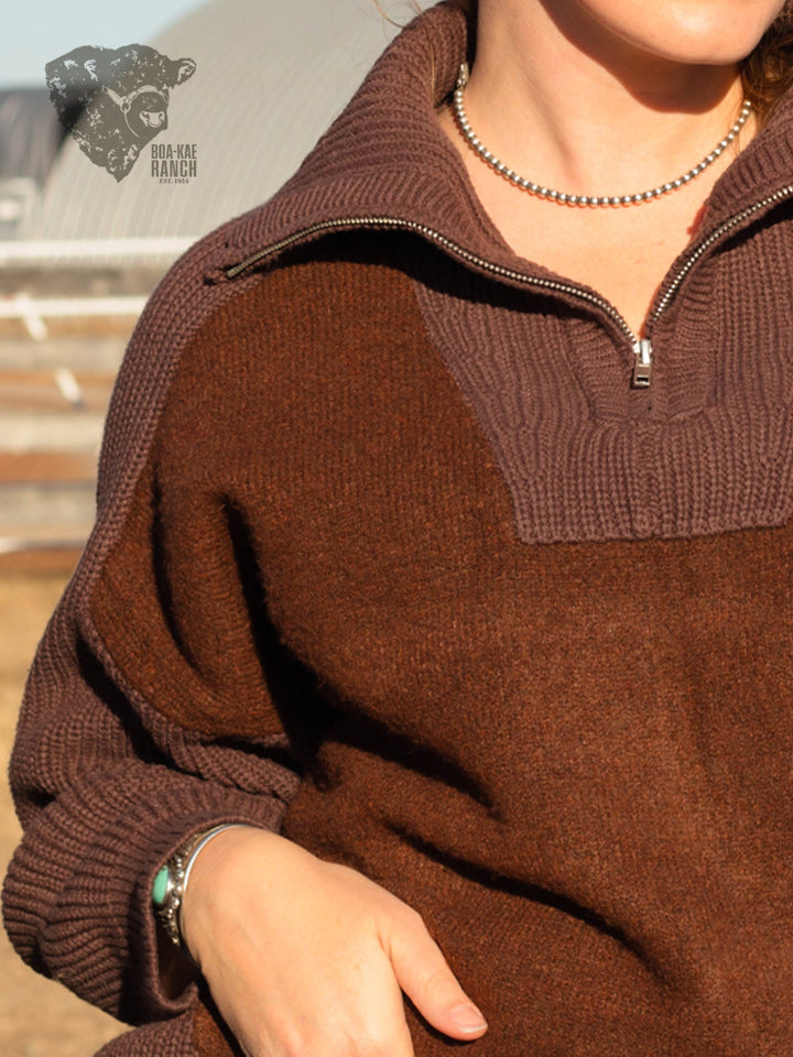 Contrast Ribbed Quarter Zip Sweater