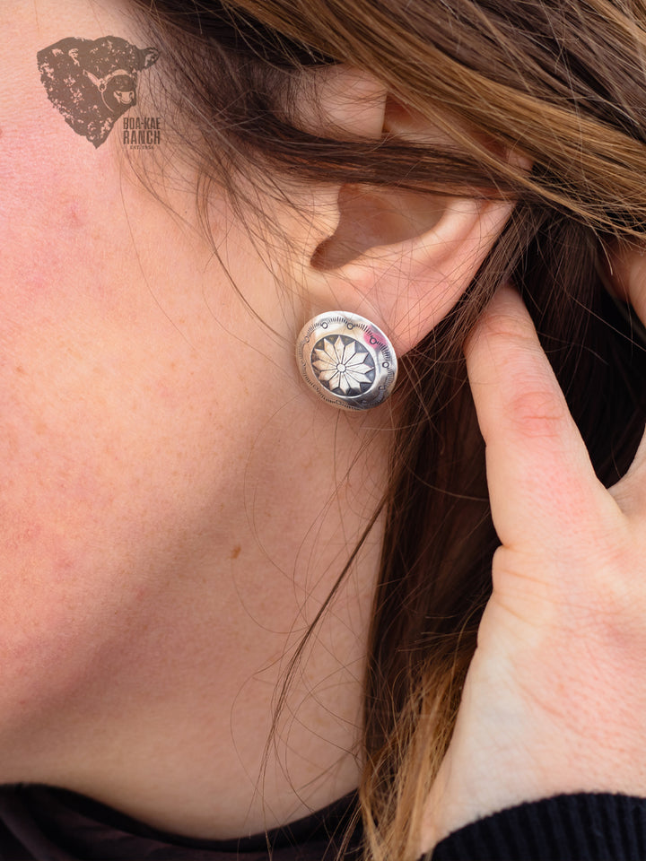 Traditional Stamped Sterling Button Stud Earrings - Small Star