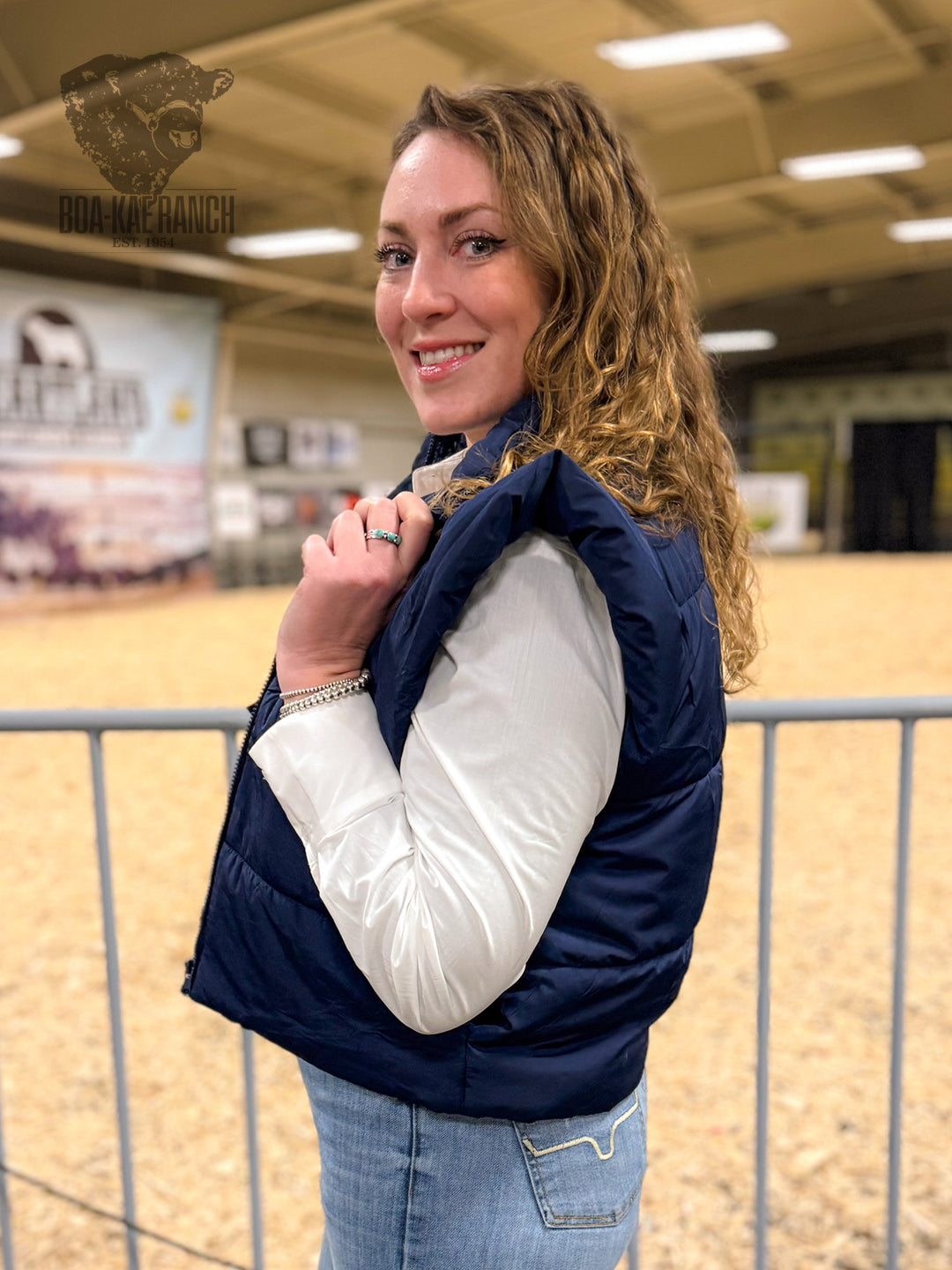 Flutter Sleeve Bow Detail Puffer Vest - Navy