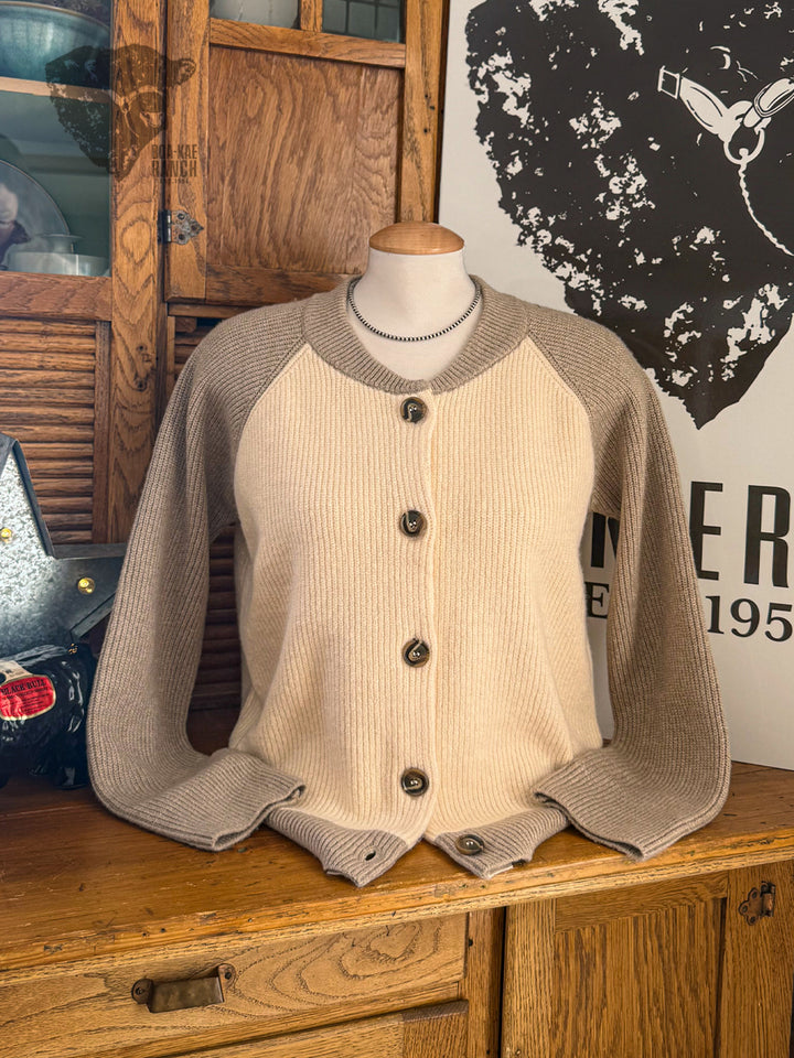 Colour Block Knit Varsity Cardigan - L