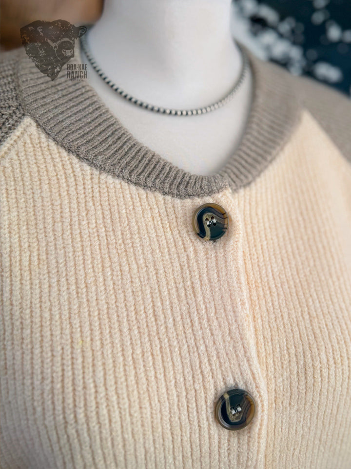 Colour Block Knit Varsity Cardigan - L