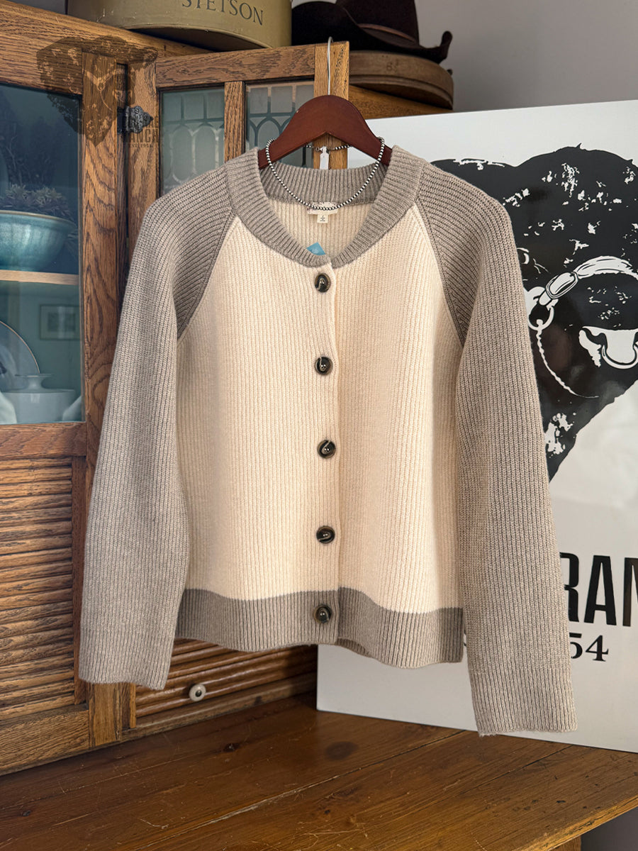 Colour Block Knit Varsity Cardigan - L