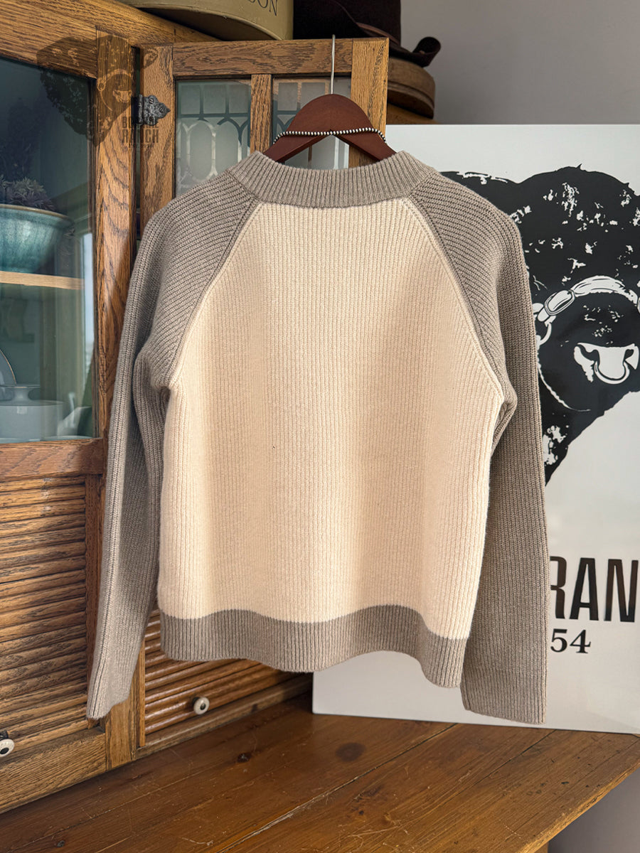 Colour Block Knit Varsity Cardigan - L