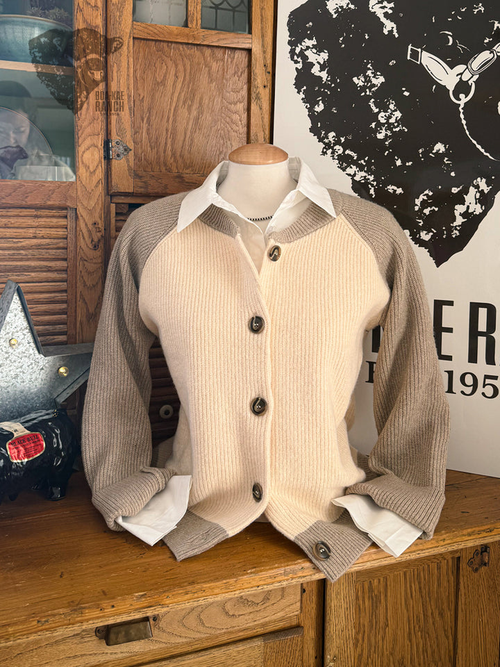 Colour Block Knit Varsity Cardigan - L