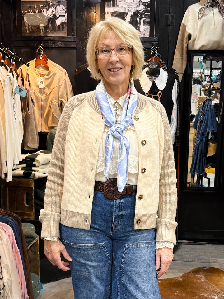 Colour Block Knit Varsity Cardigan - L