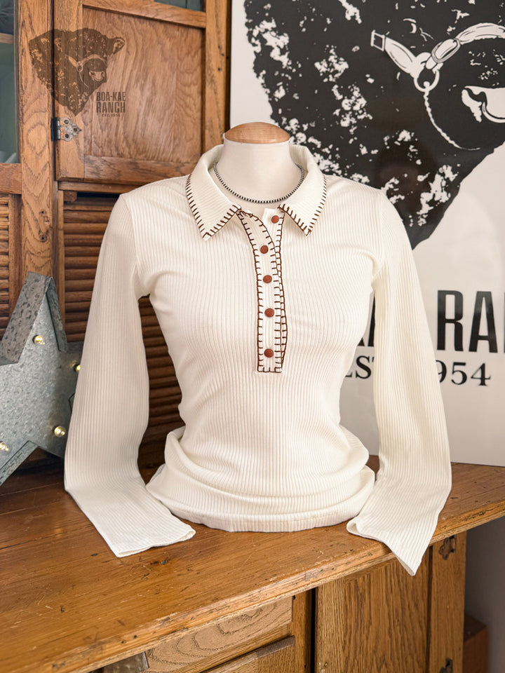 Contrast Stitch Ribbed Henley