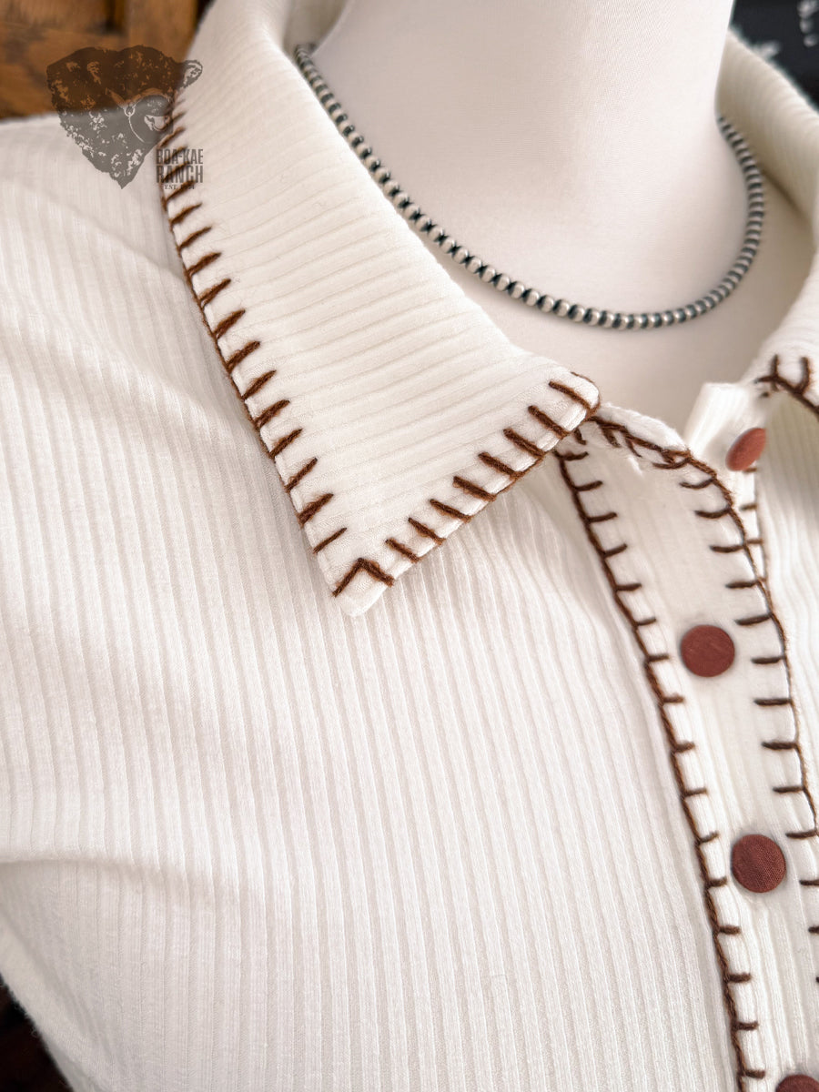 Contrast Stitch Ribbed Henley