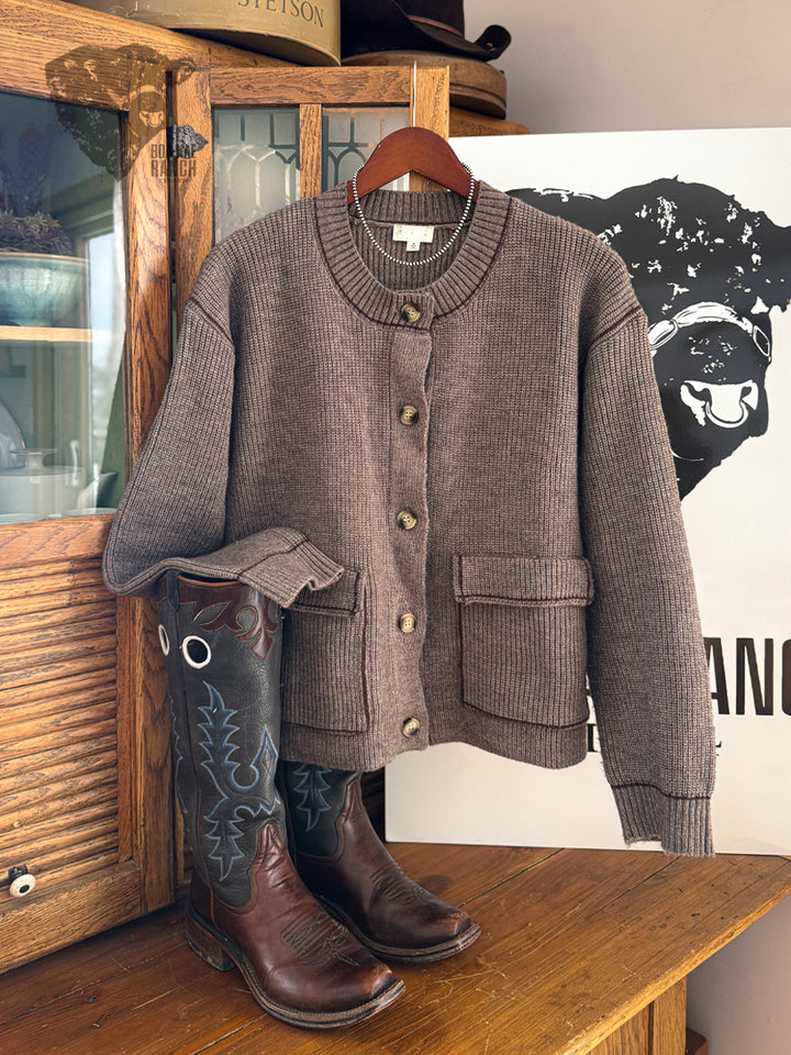 Contrast Stitch Flap Pocket Cardigan - L