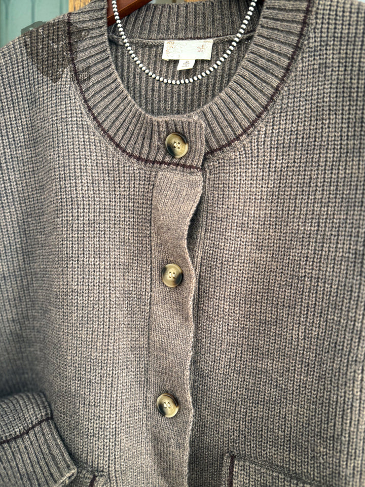 Contrast Stitch Flap Pocket Cardigan - L