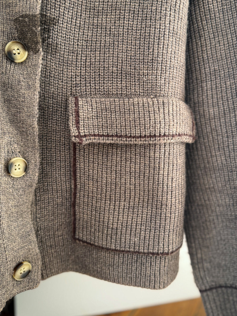 Contrast Stitch Flap Pocket Cardigan - L