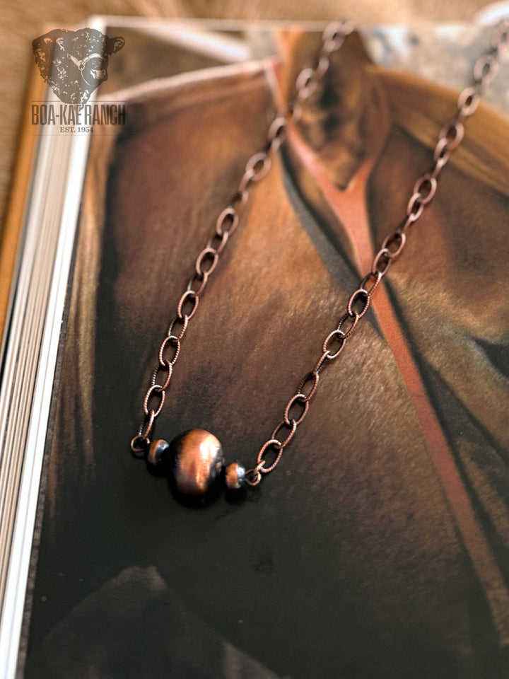 Copper Navajo Pearl Bar Necklace - B