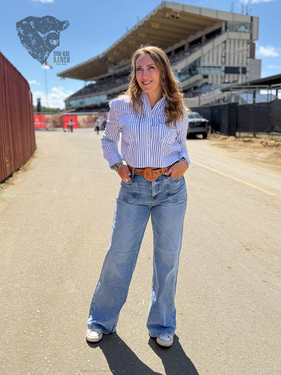 Pinstripe Cropped Shirt - Blue