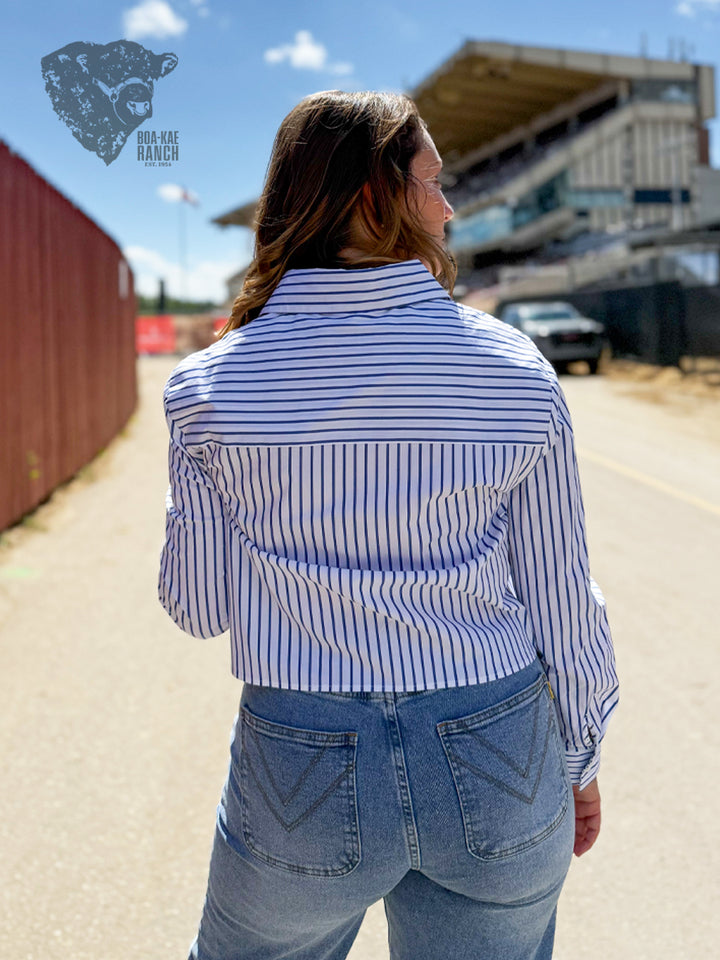 Pinstripe Cropped Shirt - Blue