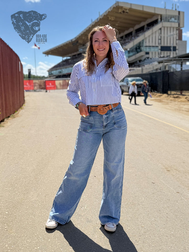 Pinstripe Cropped Shirt - Blue