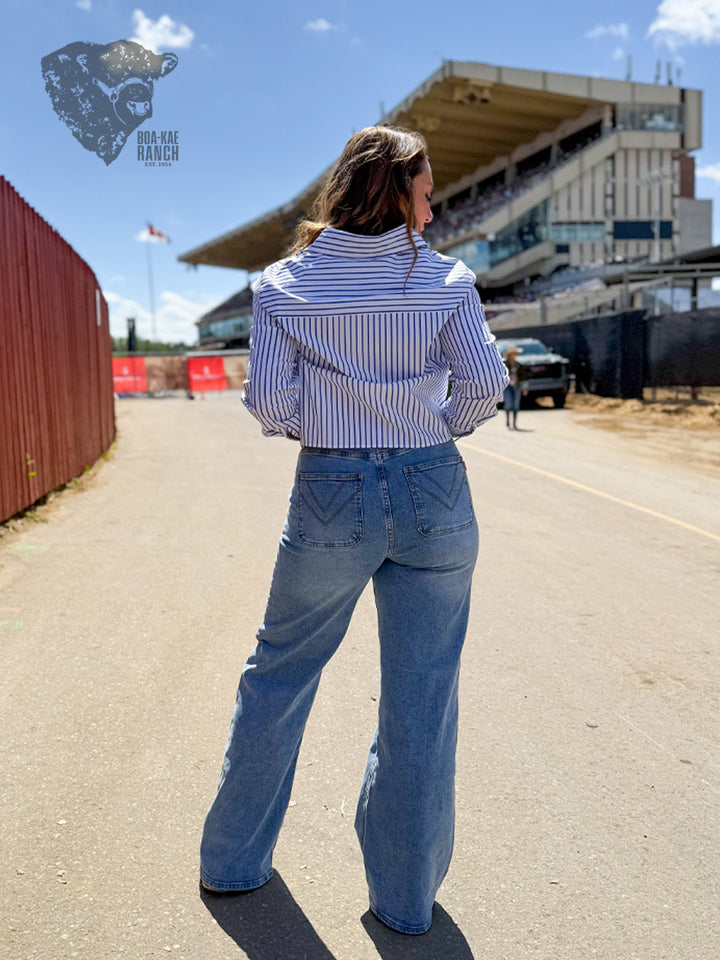 Pinstripe Cropped Shirt - Blue