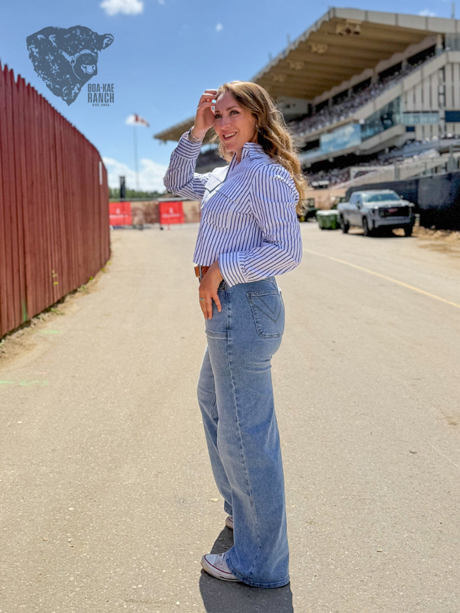 Pinstripe Cropped Shirt - Blue