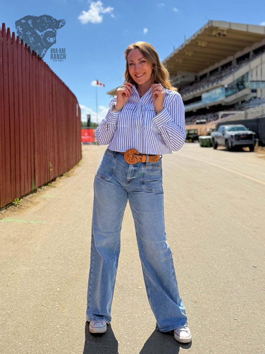 Pinstripe Cropped Shirt - Blue