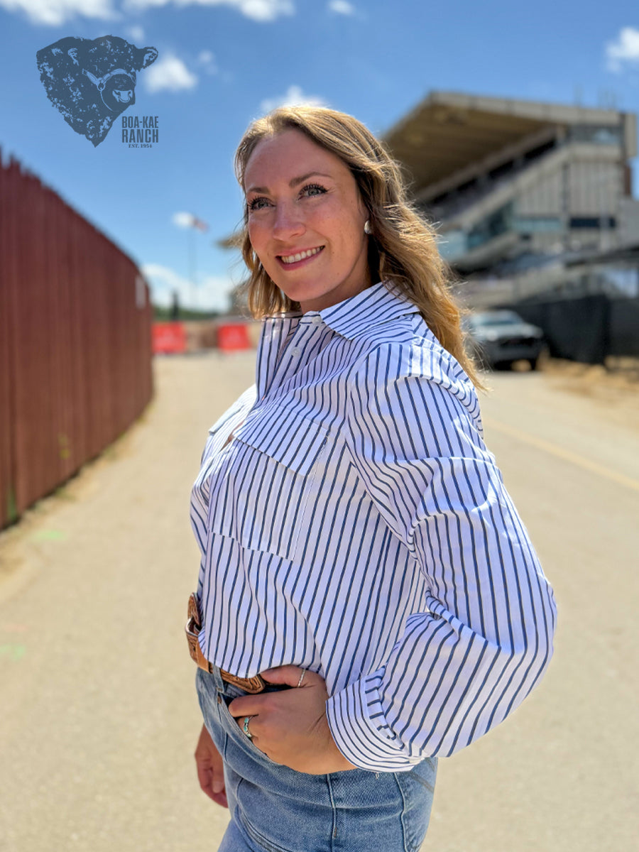 Pinstripe Cropped Shirt - Blue
