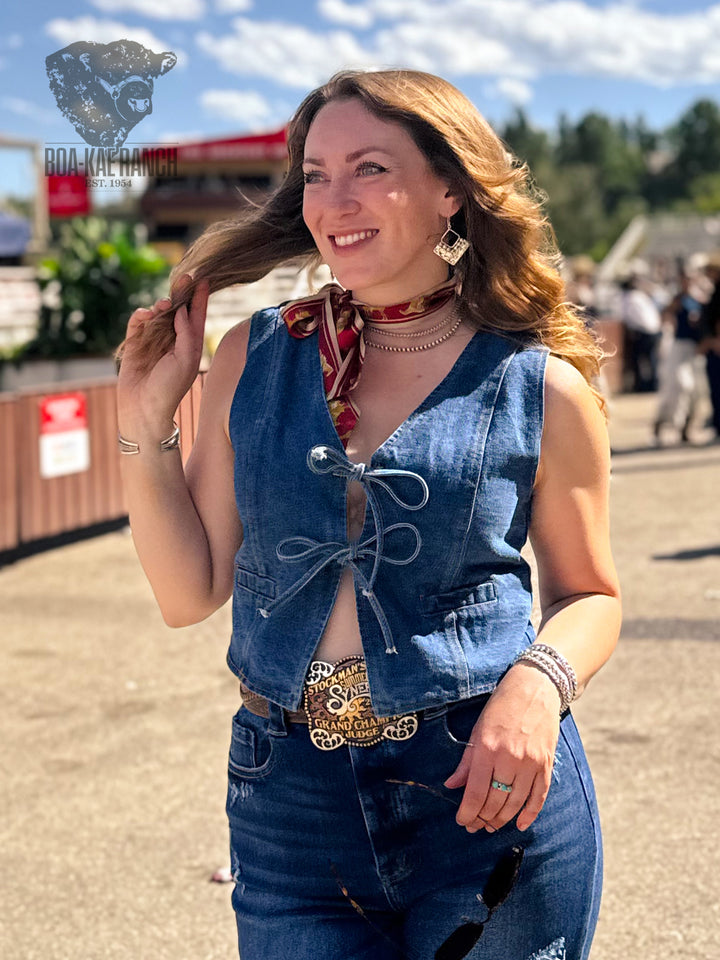 Bow Tie Detail Denim Vest