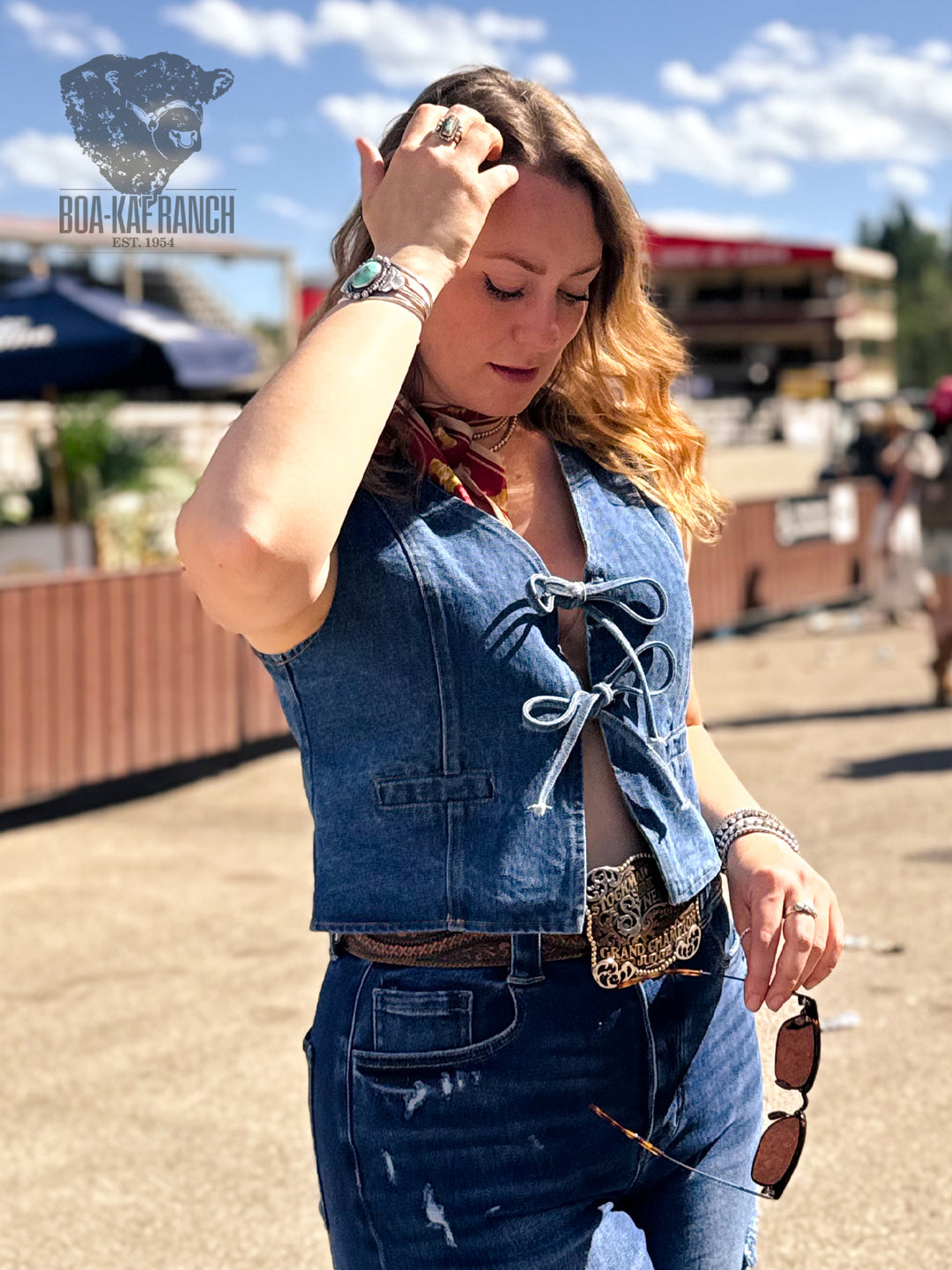Bow Tie Detail Denim Vest