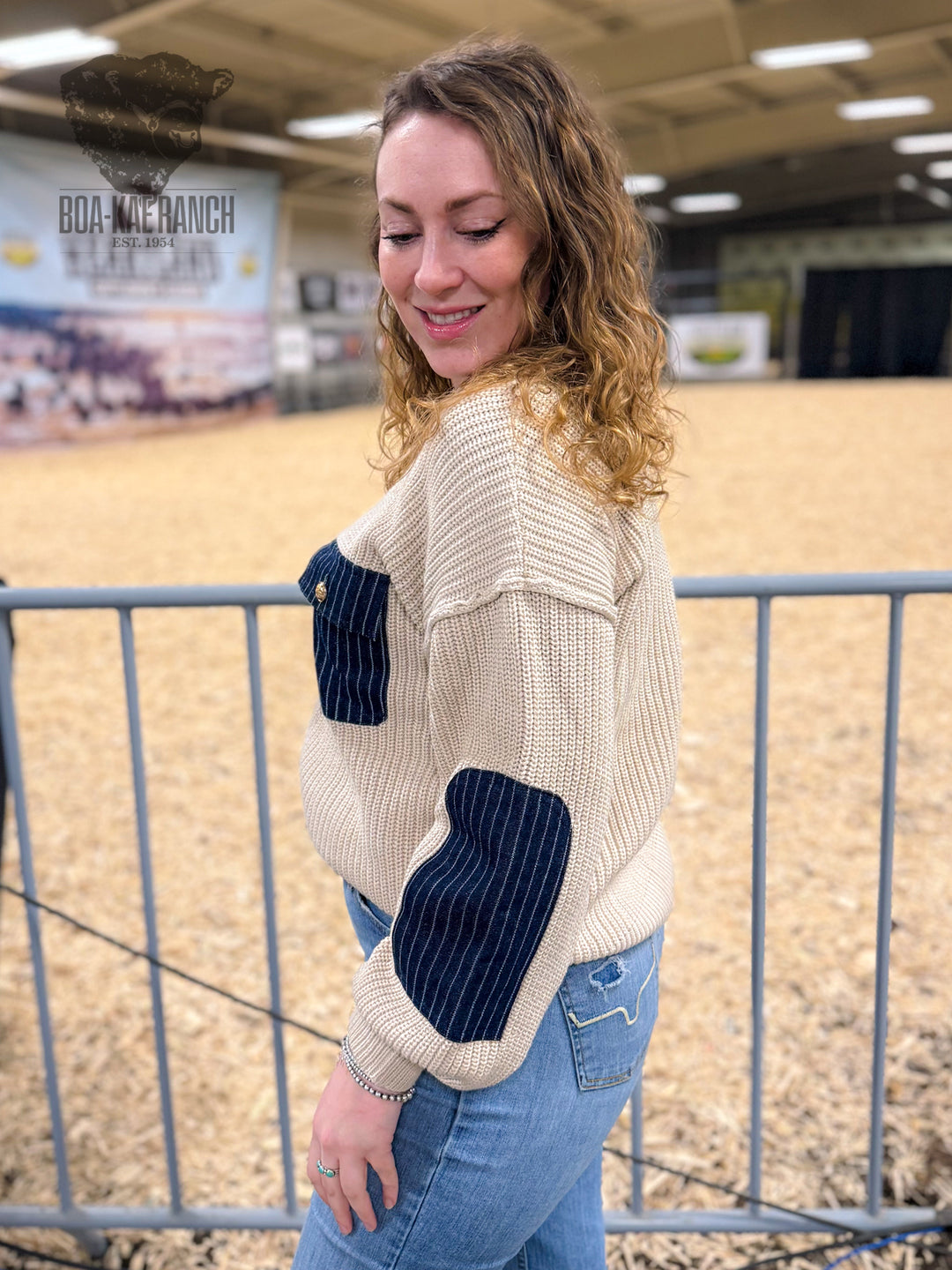 Denim Patch Sweater