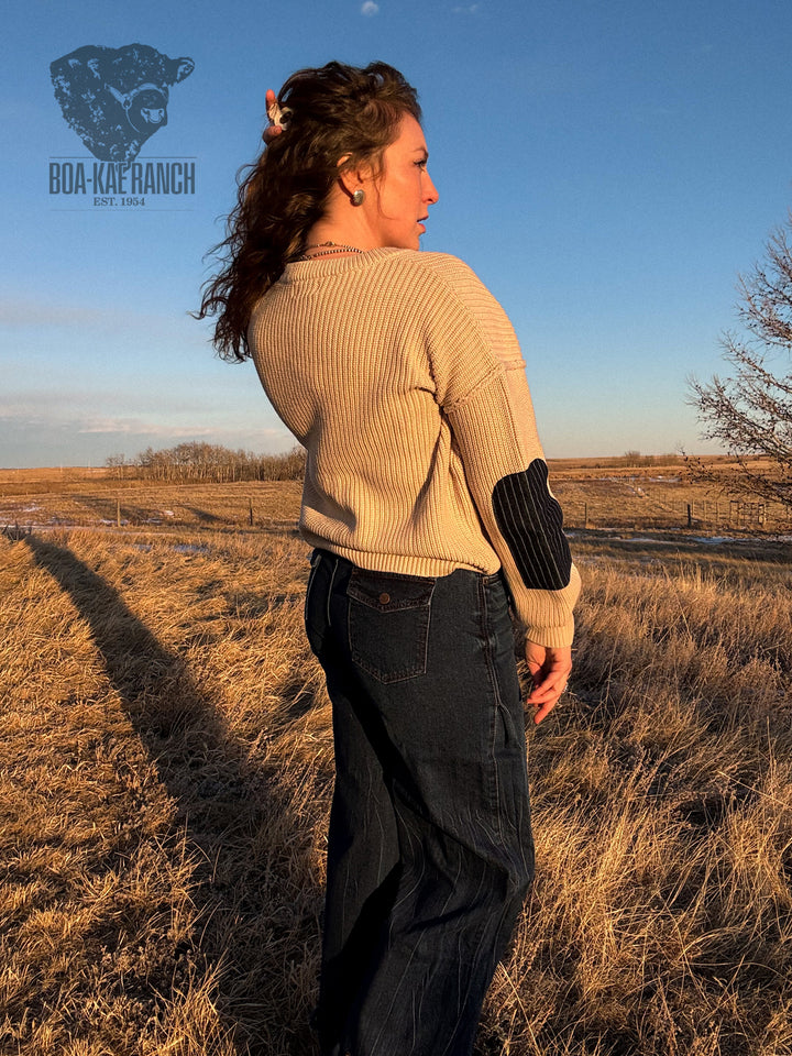 Denim Patch Sweater