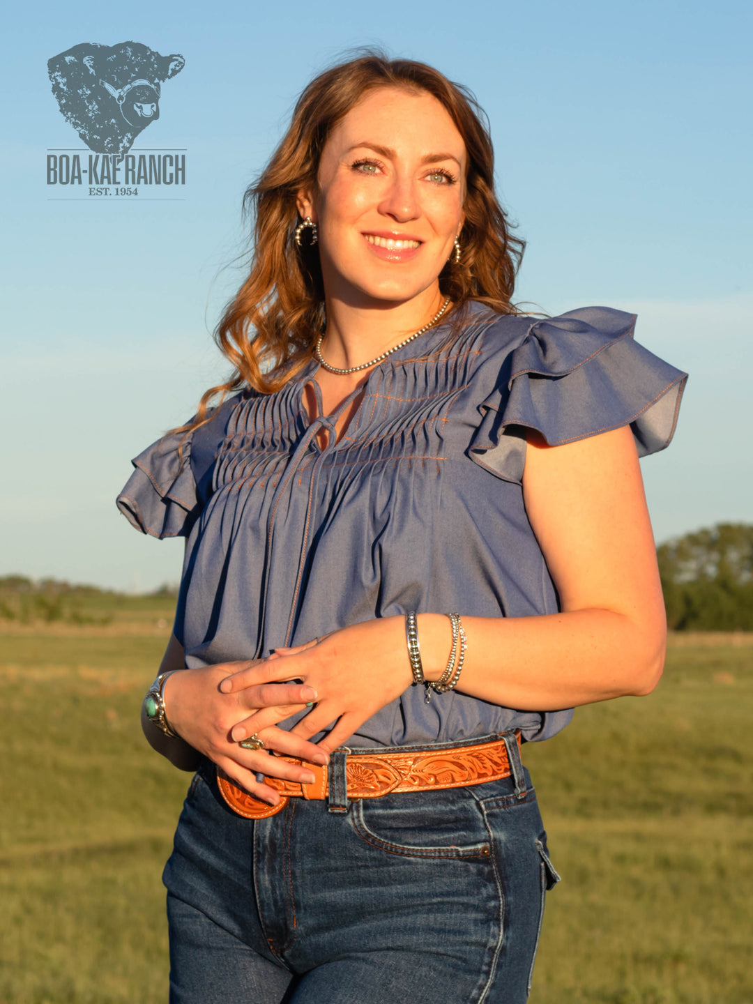 Denim Blue Pin Tuck Blouse