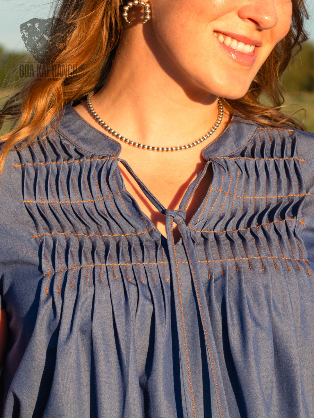 Denim Blue Pin Tuck Blouse