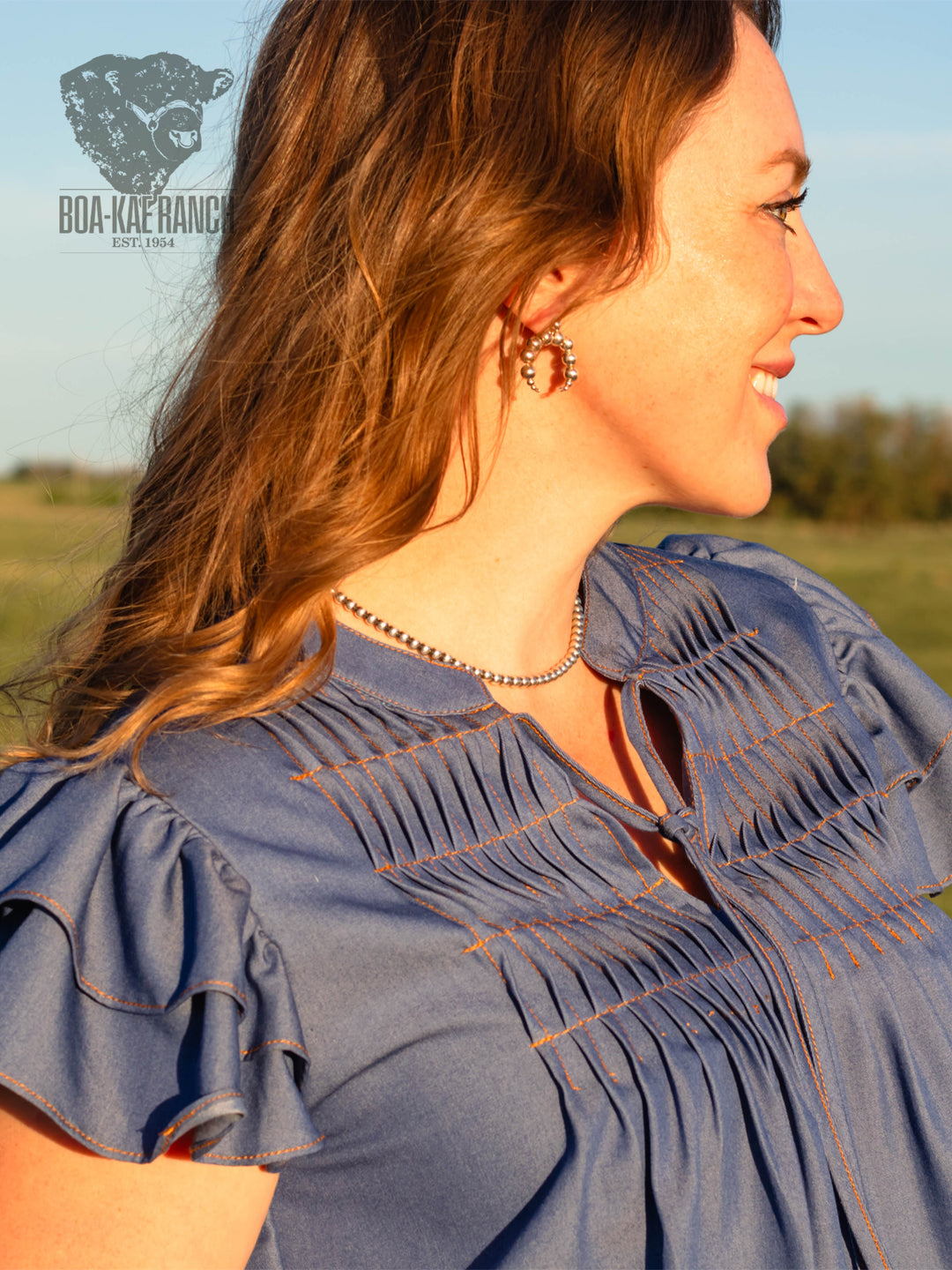 Denim Blue Pin Tuck Blouse