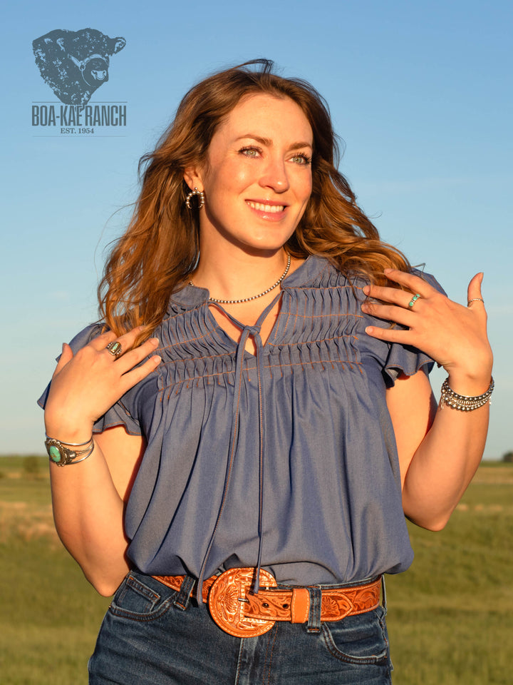 Denim Blue Pin Tuck Blouse